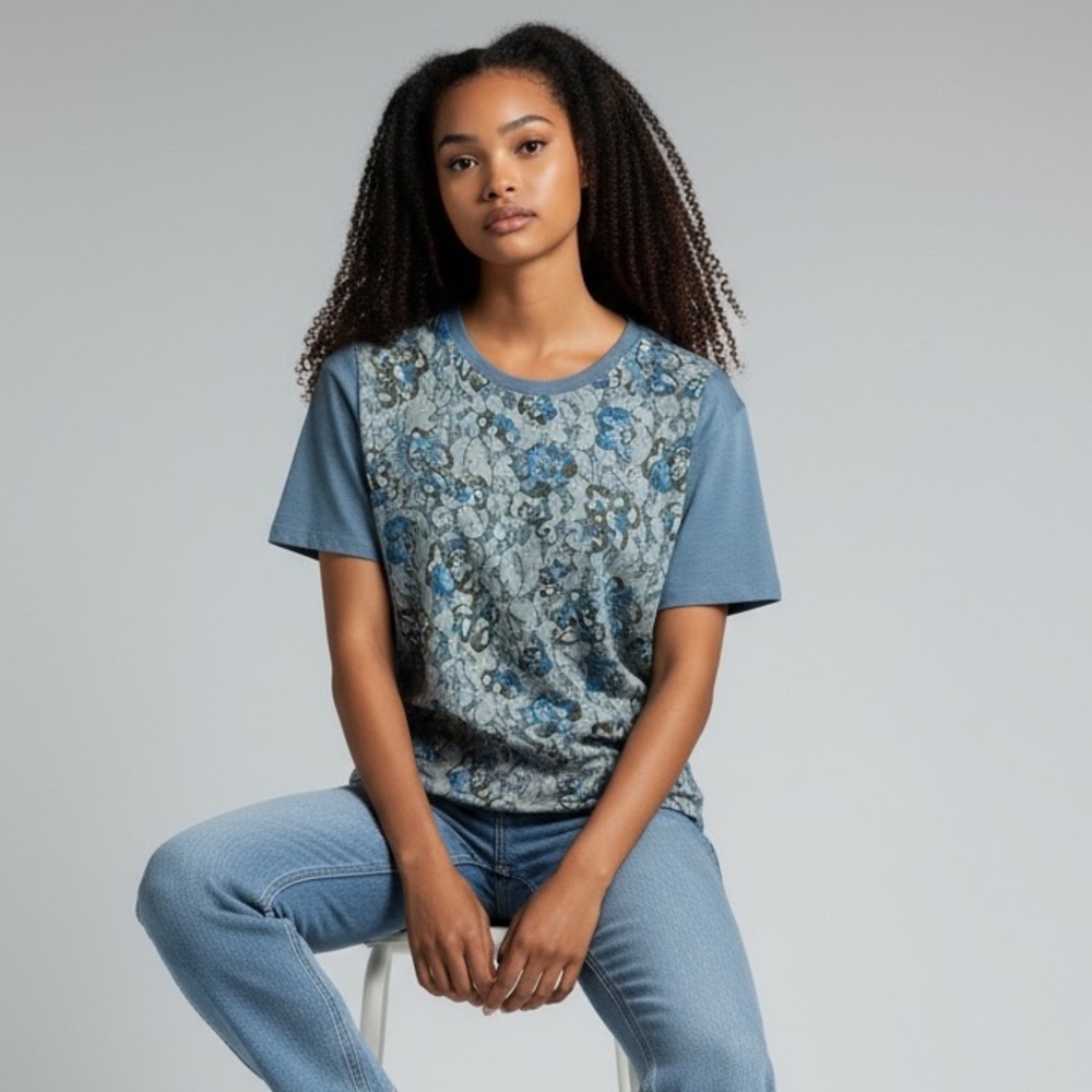 LOGO LOUNGE - FRENCH TERRY TOP / BLOUSE WITH PRINT FRIN LACE‎ - TURQUOISE - B18